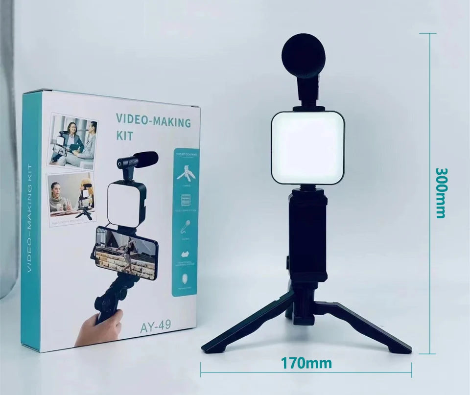 Smartphone Vlog Kit – LED, Mic, Tripod Holder